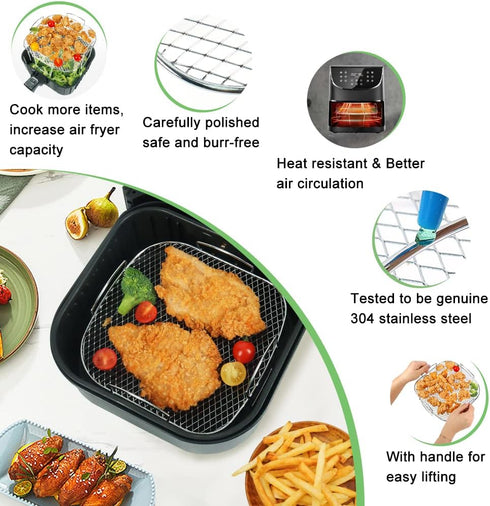 BYKITCHEN 8 inch Square Air Fryer Rack, Stainless Steel Dehydrator Accessories for Cosori, Instant Vortex, Ninja Foodi