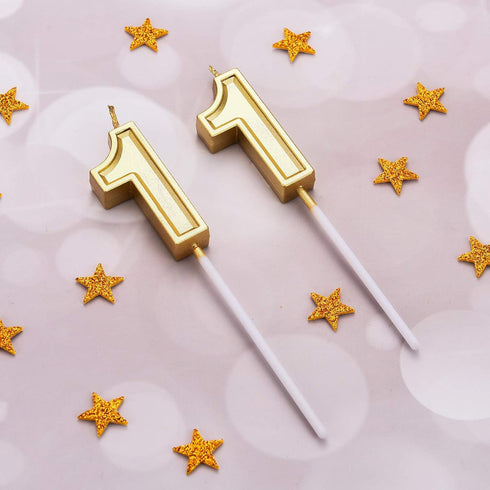 11th Birthday Candles Cake Topper Decoration for Happy Birthday Wedding Anniversary, 3.54 Inches Gold