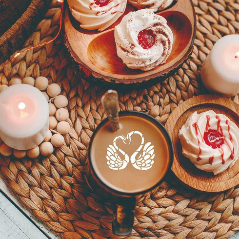 46 Coffee Stencils + 2 Steel Mesh Powder Shaker, Magnoloran Valentine's Day Stencils for Cookies, Baking Painting Mold