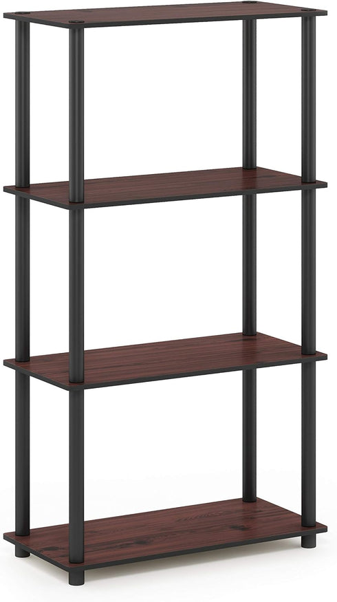 Furinno Turn-N-Tube 4-Tier Multipurpose Shelf Display Rack, Dark Cherry/Black Round Tubes