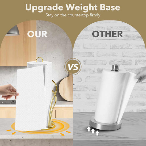Stainless Steel Paper Towel Holder - Countertop Roll Holder and Napkin Holder Set, Standing with Weighted Base, Gold