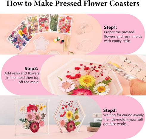 420 NESCCI Pcs Dried Pressed Flowers for Resin,Real Nature Dried Flowers for Crafts Bulk Dry Flowers Leaves Kit Used