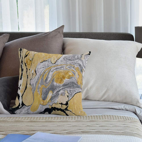 HGOD DESIGNS Throw Pillow Cover, Black Gold Silver Marble Ink Abstract Painting, 18x18 Inches