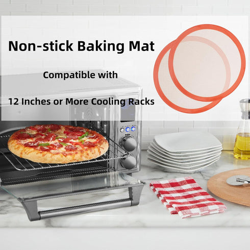 Round Silicone Baking Mats for 12 Inch Pizza Pan, Non-Stick Reusable Liner for Rolling/Cooling Rack