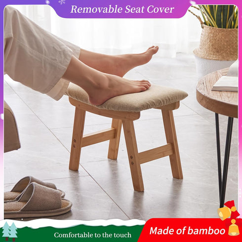 Kitsanery Foot Stool,Ottoman,Bamboo Small Sofa Foot Rest Under Desk,Extra Seating for Living Room, Bedroom and Kitchen
