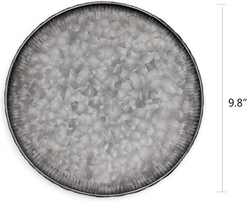 Funerom 9.8 inch Small Round Galvanized Metal Tray Decorative Tray with Corrugated Edges