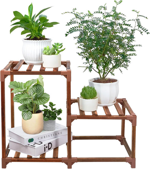 XXXFLOWER Plant Stand Indoor Outdoor, 3 Tiers Wood Plant Shelf for Multiple Plants, Large Rack