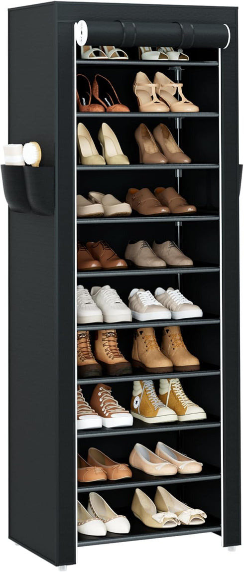 CASAMAYA Shoe Rack with Covers, 10 Tiers Tall Shoe Rack Organizer, Large Capacity