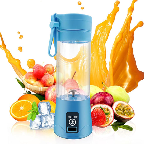 Portable Personal Blender for Shakes and Smoothies, USB Rechargeable Mini Juicer, 380ML Travel Bottles (Blue)