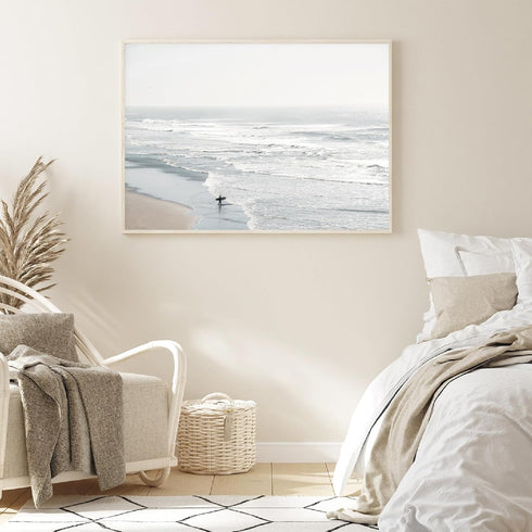 Neutral Landscape Painting, Coastal Ocean Wall Art, Beach Scene Artwork, Farmhouse Landscape Pictures Unframed