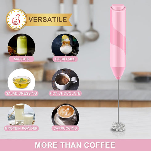 Double Whisk Milk Frother, Handheld Electric Blender Stick, Battery Operated Foam Maker for Coffee and Hot Chocolate