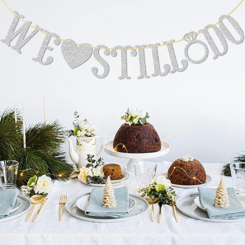 We Still Do Banner for Wedding Anniversary Party Decorations, Silver Glitter Sign Photo Prop
