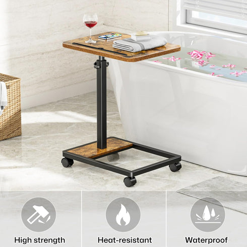 360 Adjustable TV Tray Table - Rotating C Shaped End Side Table Sofa Couch Bed Table with Wheels for Eating Living Room