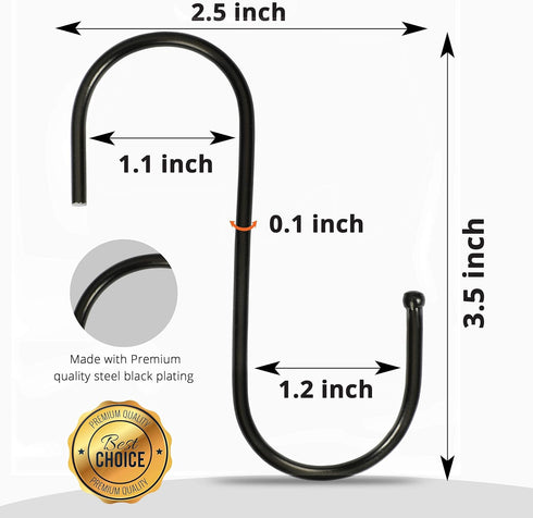 30 Pack Black S Hooks for Hanging, 3.5 Inch Heavy Duty Durable Metal Hooks for Hanging Jeans, Kitchen Utensils, Plants,