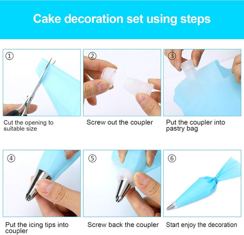 34Pcs Piping Bags and Tips Set - Bake Cake Decorating Kit with 24 Stainless Steel Tips and Reusable Silicone Bags