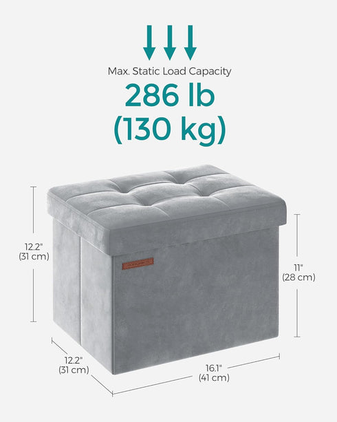 12.2 16.1 Inches 286 lb, ULSF200G02 SONGMICS Storage Ottoman, Foldable Small Ottoman Foot Rest, x Foot Stool, Ottoman