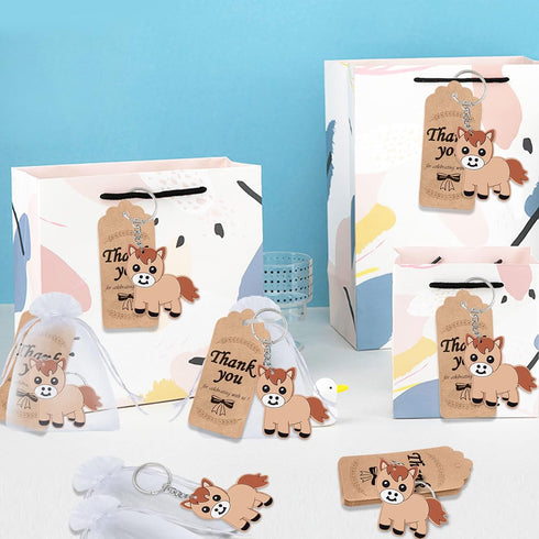 24 Pack Pony Keyring Party Favor - Guest Return Gift for Pony Lovers, Farm Animal Themed Party, Baby Shower
