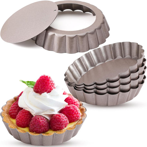 Webake 4 Inch Mini Tart Pan Set of 6, Non-Stick Small Tart Mold with Removable Bottom