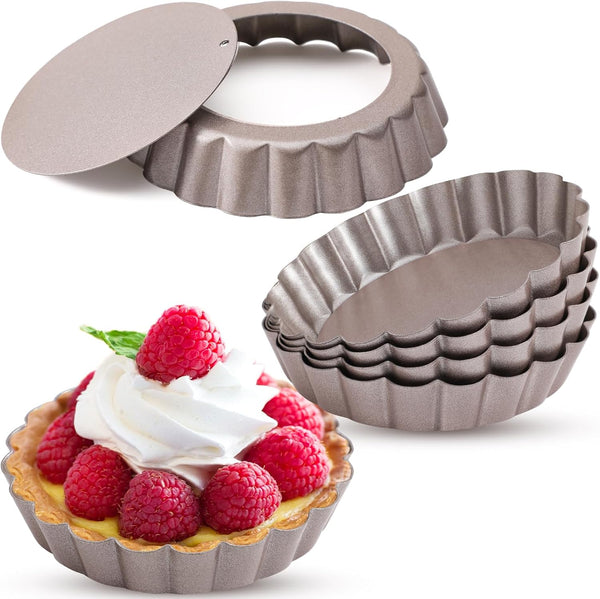 Webake 4 Inch Mini Tart Pan Set of 6, Non-Stick Small Tart Mold with Removable Bottom