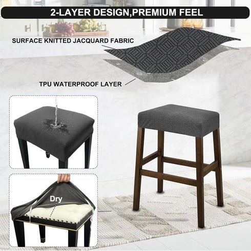 Counter B,4 Pack NeColorLife Rectangle Bar Stool Covers,Stretch Waterproof Saddle Seat Covers for Height and Kitchen