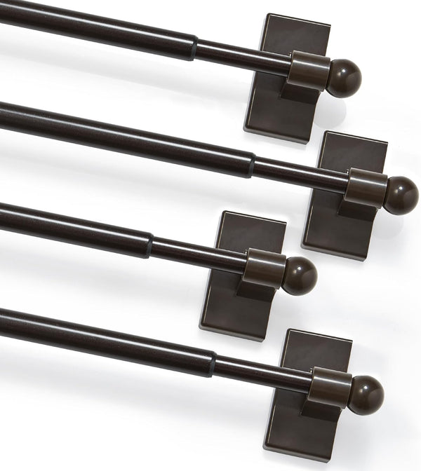 Deconovo Magnetic Curtain Rod for Door Curtain - 9-16" Inch, 4 Pack, No Drilling Required, Coco Color
