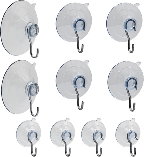 Suction Cup Hooks Combo Pack - 10 Pack, Powerful Window Hanging Suction Cups for Glass, Mirrors, Doors | 2 Large, 4