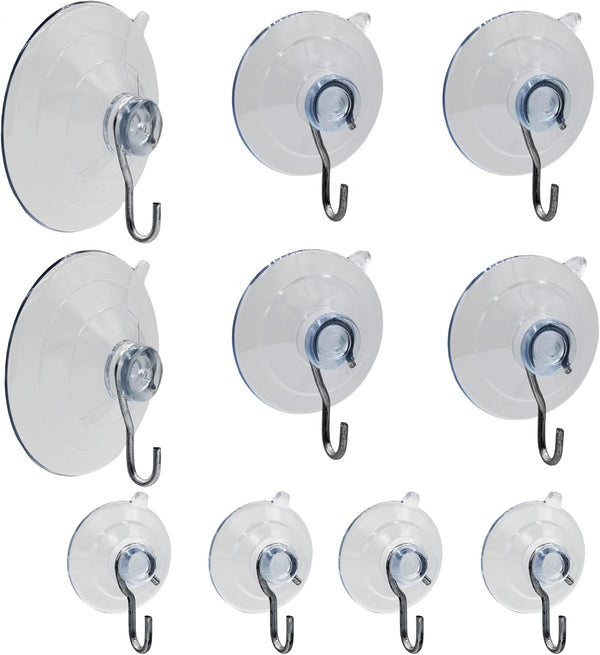 Suction Cup Hooks Combo Pack - 10 Pack, Powerful Window Hanging Suction Cups for Glass, Mirrors, Doors | 2 Large, 4