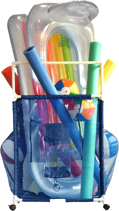 Essentially Yours Rolling Pool Noodle Storage Organizer Bin, Standard Noodle Holder (25.4" W x 26" L x 40.5" H),