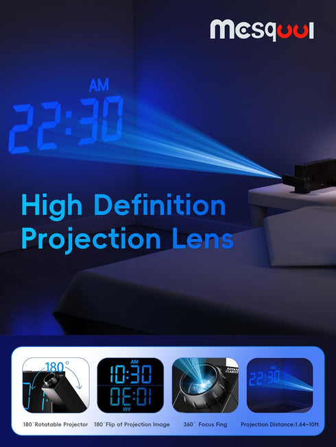 Mesqool Projection Alarm Clock - Loud Vibrating Alarm Clock for Heavy Sleepers with USB Charging Port