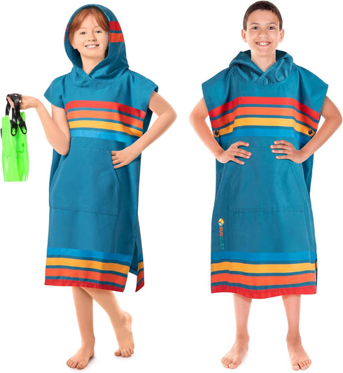 SUN CUBE Kids Towel Changing Swim Robe Surf Poncho, Quick Dry Microfiber