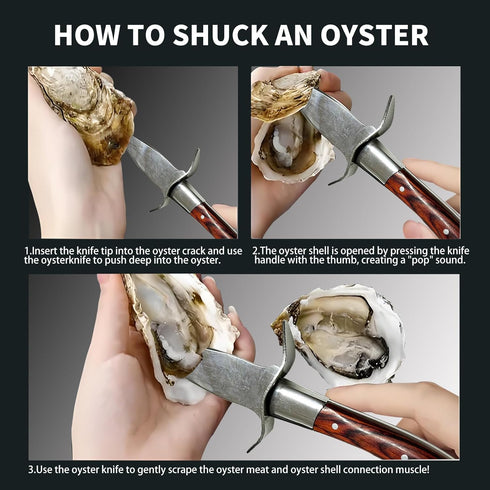Oyster Shucker, 2 Set Oyster Shucking Knife Tool Kit, Stainless Steel Knives with Wooden Handle and Gloves for Clam