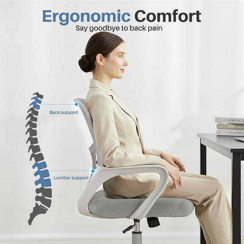 360 DUMOS Home Office Computer Chair - Ergonomic Mid Back Desk with Lumbar Support and Rocking Mode, Height Adjustable
