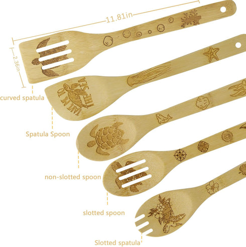 Sea Turtle Gifts for Women, Kitchen Decor Cooking Utensils Set with Unique Bamboo Cooking Spoons, Apron, Personalized