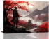 Japanese Bushido Wall Art, Red Samurai Pictures Canvas Painting for Bathroom Bedroom Living Room Office, Framed 16"x12"