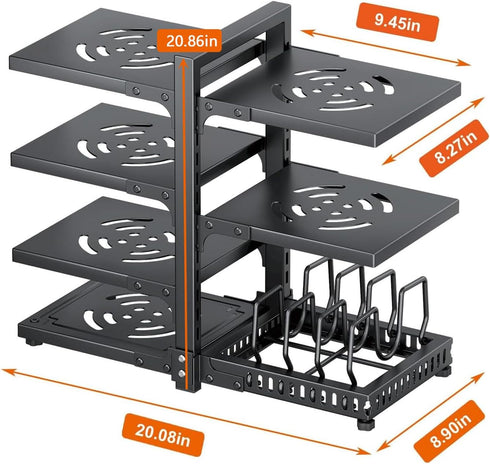 Heavy Duty 7-Tier Pots and Pans Organizer Rack for Kitchen Cabinet Storage, Adjustable Under Cabinet (Black)