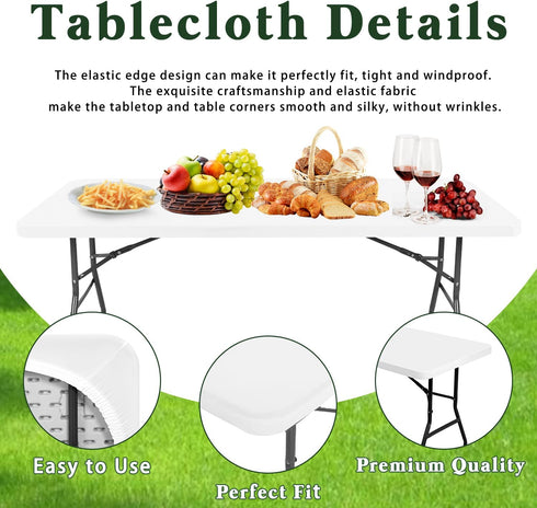 2 Pack 8 (White,30" 96") Picnic Table Cover Fitted Tablecloths Foot Rectangle Tables Elastic Waterproof Stretch