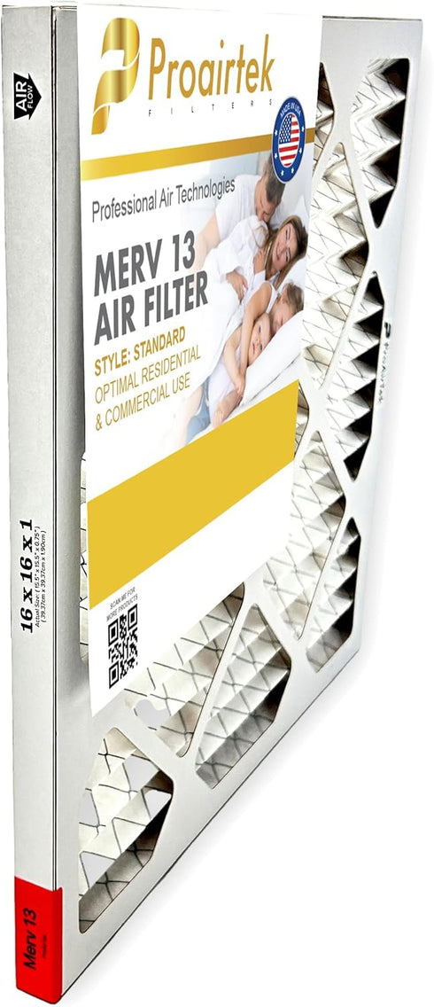 Proairtek AF16161M13SWH Model 16x16x1 Air Filters, Pack of 4, MERV 13 for Clean Air, Captures Microscopic Particles