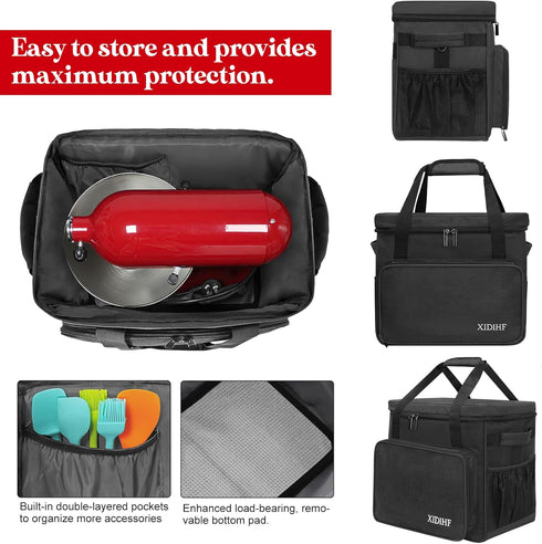 Mixer Carry Bag, Compatible with KitchenAid Mixers 6-8 Quart, Storage with Pockets, Black