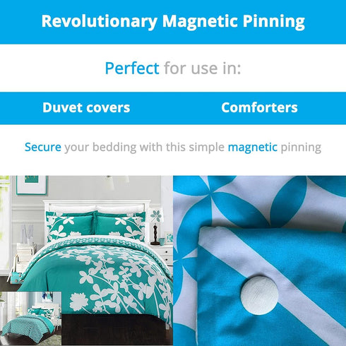 White Cloth Magnetic Duvet Clips with Magnetic Key - Pack of 16 Comforter Fasteners, Holds up to 10lbs