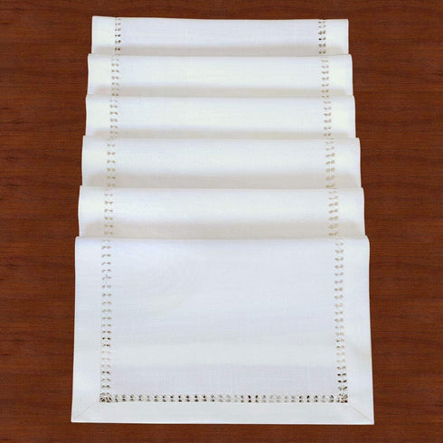 Grelucgo Set of 6 Handmade Hemstitched White Table Placemats 12x18 Inches