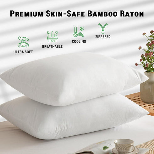 Bamboo Rayon Waterproof Pillow Protector, Breathable Cooling Pillow Case Cover with Zipper, 4 Packs, Queen, White