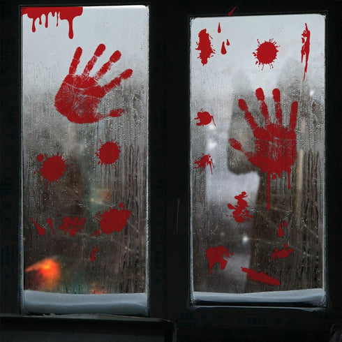 KUUQA 4 Pcs Bloody Handprint Clings - Horror PVC Stickers Decals for Halloween Decorations