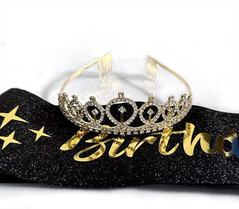 'Birthday Bitch' Sash, Crown Tiara & Party Supplies Kit, Black Glitter Sash for Women's Birthday Gifts