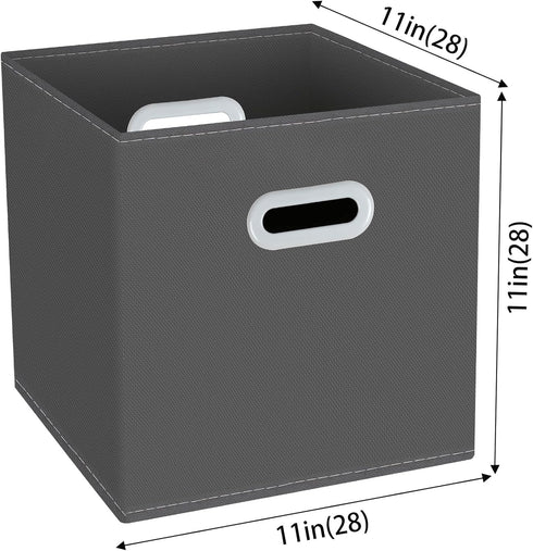Yunkeeeper storage bins Cubes, Fabric Cube Organizer with Handle, Foldable Cube Bins for Cloth or Accessary Storage, 11x11x11, Set of 3,(Gray)