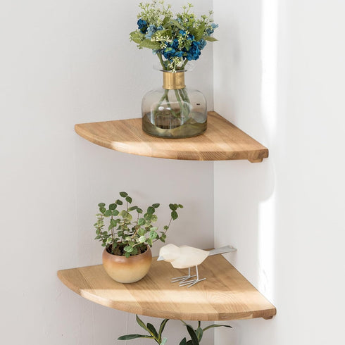 Corner Shelves, Floating Corner Shelf, Set of 2 7inch Solid Oak Wood