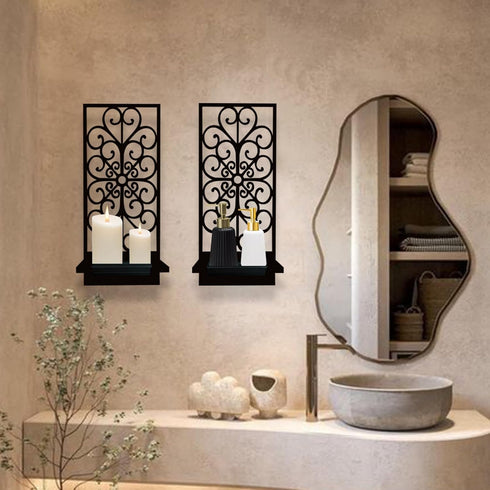Birminwind Black Metal Wall Candle Holder: Wall Plant Holder Candle Sconces for Bathroom - Minimalist Modern Art Dcor