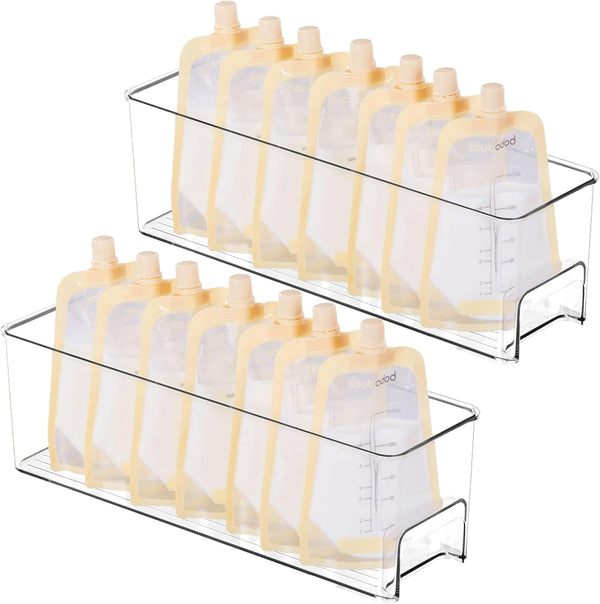 vacane 14.8'' Long Breastmilk Storage Container, 2 Pack Clear Narrow Fridge Organizer