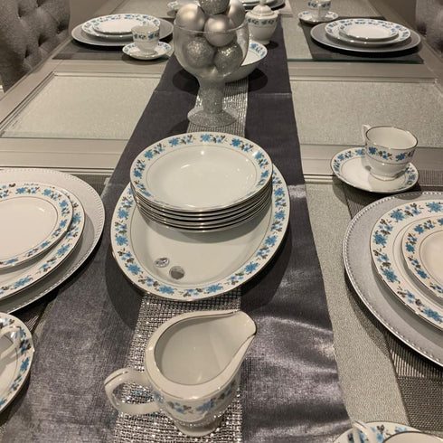 13inch 72inch x Table Runner with Diamante Strip and Tassels (Grey)