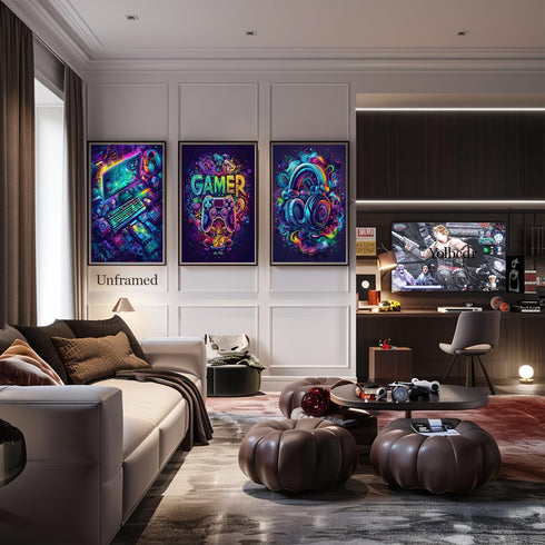 Yolbcdr Gaming Posters - Video Game Wall Art Set of 3, Cool Gaming Sign Pictures for Boys Bedroom Decor