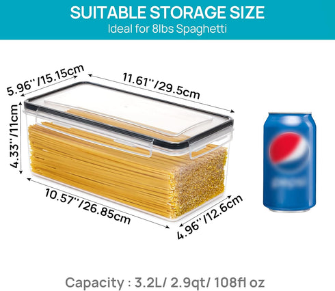 4PCS Set 3.2L, Vtopmart Airtight Food Storage Containers with Lids Plastic Spaghetti Canisters for Pasta organizer, BPA
